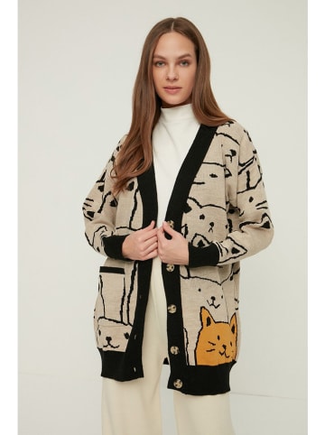 trendyol Cardigan in Beige/ Schwarz/ Orange