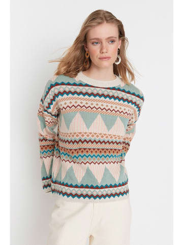 trendyol Sweter w kolorze beżowym ze wzorem