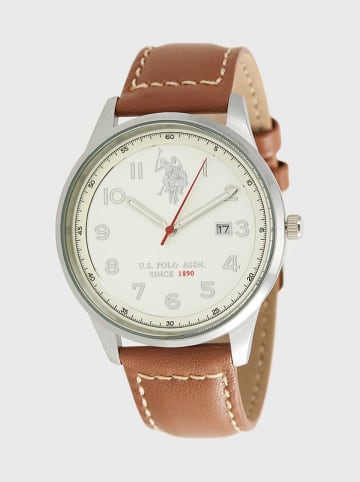 U.S. Polo Assn. Quarzuhr in Hellbraun/ Silber/ Creme