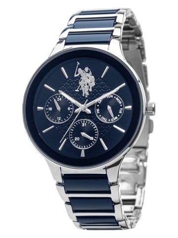 U.S. Polo Assn. Chronograf w kolorze srebrno-granatowym