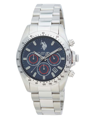 U.S. Polo Assn. Chronograf w kolorze srebrno-granatowym