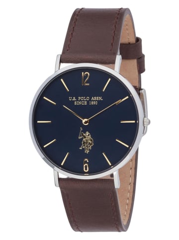 U.S. Polo Assn. Quarzuhr in Silber/ Dunkelblau/ Braun