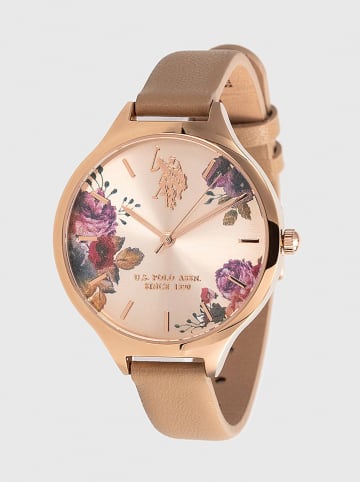 U.S. Polo Assn. Quarzuhr in Beige/ Roségold