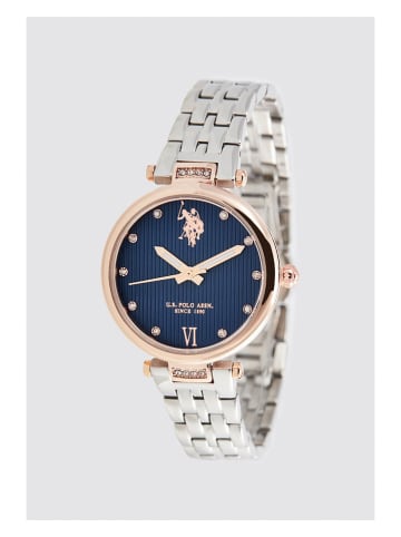 U.S. Polo Assn. Quarzuhr in Silber/ Roségold/ Dunkelblau