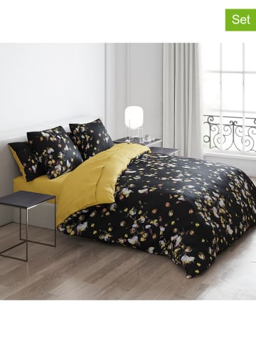 Cacharel textiles 4-częściowy komplet pościeli satynowej "Aurore" w kolorze czarno-żółtym