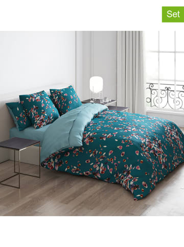 Cacharel textiles 4tlg. Satin-Bettwäsche-Set "Aurore" in Petrol