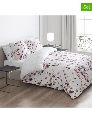 Cacharel 2er-Set: Satin-Kissenbezüge in Weiß/ Rot