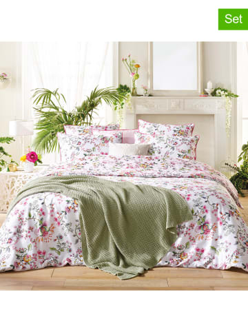 Cacharel 2er-Set: Satin-Kissenbezüge "Jardin Secret" in Weiß/ Bunt