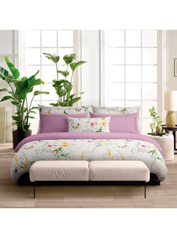 Cacharel textiles Satijnen beddengoedset "Prairie de fleurs sauvages" wit/paars