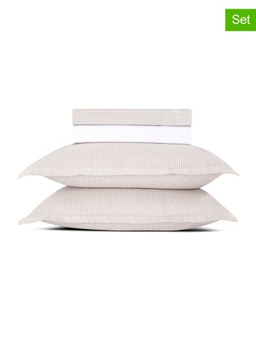 Cacharel textiles 4tlg. Set: Perkal-Bettlaken und Kissenbezüge in Taupe/ Weiß