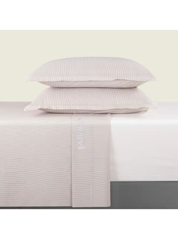 Cacharel textiles 4tlg. Set: Perkal-Bettlaken und Kissenbezüge in Taupe/ Weiß