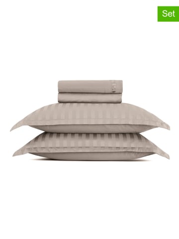 Cacharel textiles 4tlg. Set: Satin-Bettlaken und Kissenbezüge in Taupe