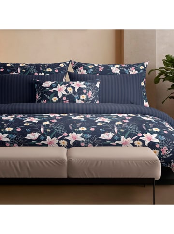 Cacharel Satin-Bettwäsche-Set "Fleur de minuit" in Dunkelblau/ Rosa