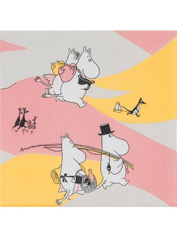 Moomin Serwetki (20 szt.) "Family Time" w kolorze jasnoróżowo-żółto-szarym