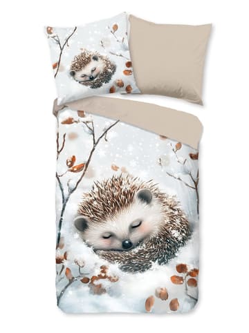 Good Morning Flanellen beddengoedset "Jussi" beige/grijs