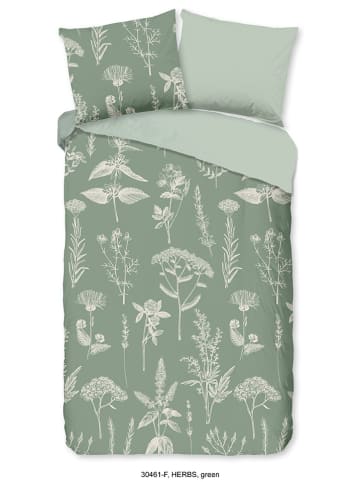 Good Morning Flanellen beddengoedset "Herbs" groen