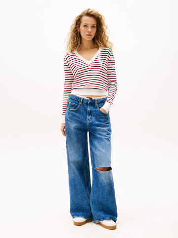 TOMMY JEANS Pullover in Weiß/ Rot/ Dunkelblau