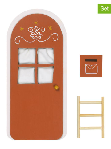 FABELAB 3-delige set: decoratieve led-kerstdecoratie "Elf Door" bruinrood