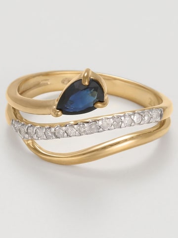 DIAMANTA Złoty pierścionek "Sapphire Serenade" z diamentami i szafirem