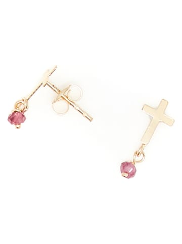 DIAMANTA Złote kolczyki-wkrętki " Croix" z rodolitami