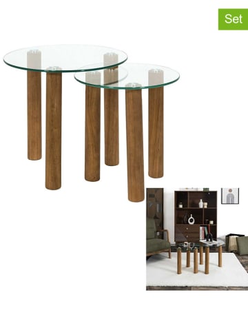 THE HOME DECO FACTORY Set van twee bijzettafels transparant/lichtbruin