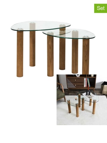 THE HOME DECO FACTORY Set van twee bijzettafels transparant/lichtbruin