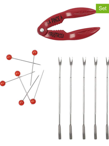 COOK CONCEPT 13-delige schaaldierbestekset rood/zilverkleurig