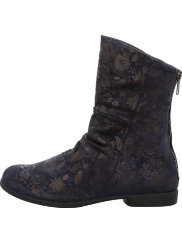 Think! Leder-Stiefeletten in Dunkelblau/ Gold
