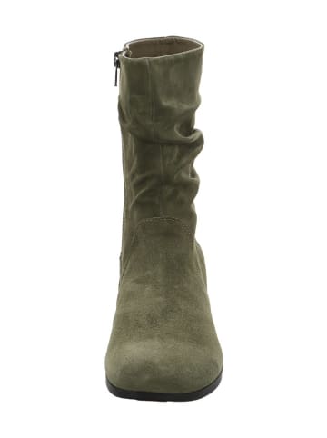 Think! Leren enkellaarzen kaki