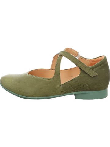 Think! Leder-Spangenballerinas in Khaki