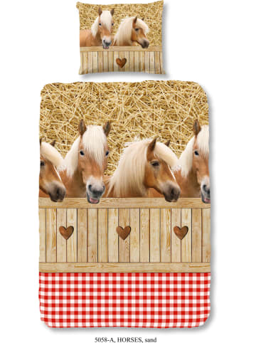Good Morning Bettwäsche-Set "Horses" in Beige/ Rot