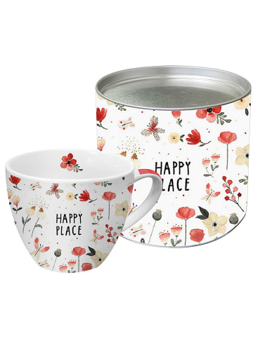 ppd Kubek jumbo "Happy Place" w kolorze biało-czerwonym - 450 ml