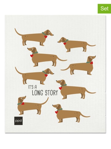 ppd 2er-Set: Schwammtücher "Long Story" in Weiß/ Hellbraun - (B)17 x (H)20 cm