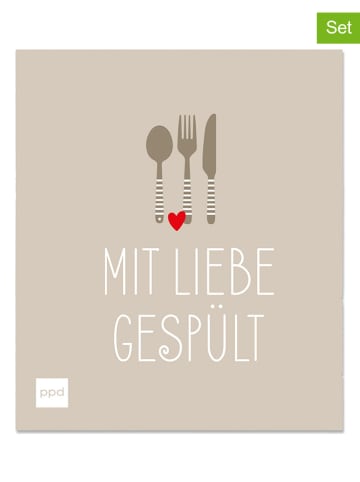 ppd 2er-Set: Schwammtücher "Mit Liebe Gespült" in Beige - (B)17 x (H)20 cm