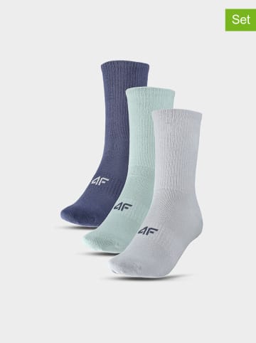 4F 3-delige set: sokken donkerblauw/mintgroen/grijs