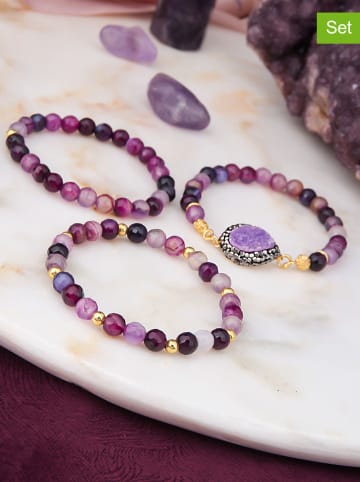 L'Atelier de Gaia Pozłacane bransoletki (3 szt.) z agatami