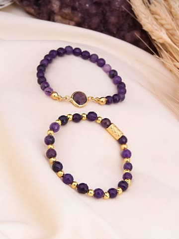 L'Atelier de Gaia 2-delige set: vergulde armbanden met edelstenen