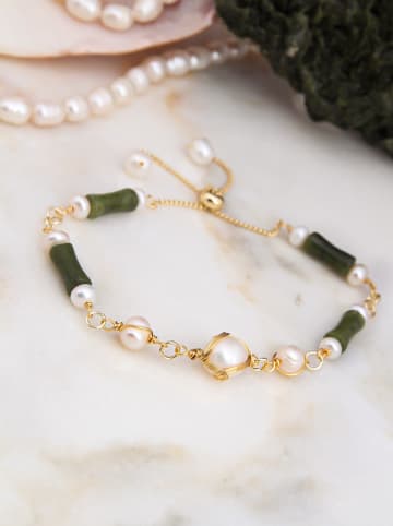L'Atelier de Gaia Pozłacana bransoletka z jadeitem i perłami