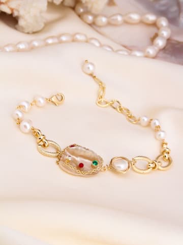 L'Atelier de Gaia Pozłacana bransoletka z cyrkoniami i perłami