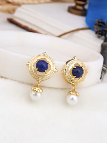 L'Atelier de Gaia Pozłacane kolczyki-wkrętki z lapis lazuli i perłami