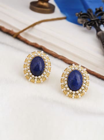 L'Atelier de Gaia Pozłacane kolczyki-wkrętki z lapis lazuli i perłami