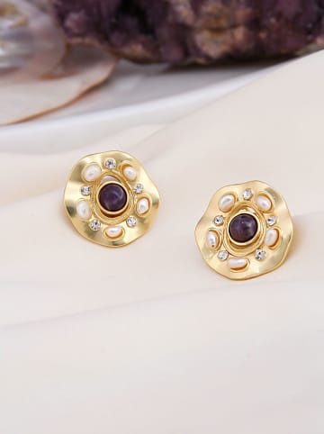 L'Atelier de Gaia Pozłacane kolczyki-wkrętki z kamieniami szlachetnymi i perłami