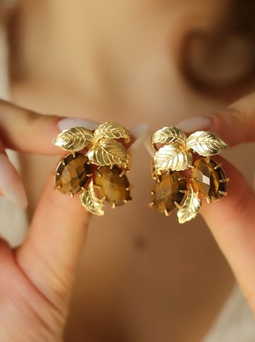 L'Atelier de Gaia Vergulde oorstekers met edelstenen