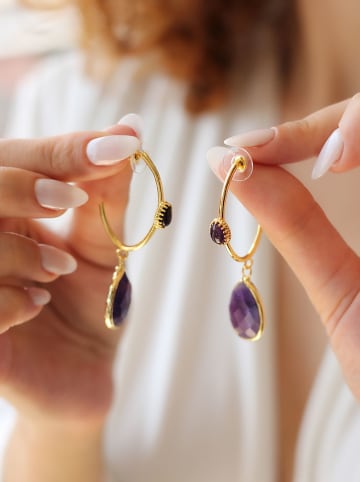 L'Atelier de Gaia Pozłacane kolczyki-półkreole z ametystami