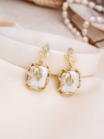 L'Atelier de Gaia Pozłacane kolczyki-wkrętki z cyrkoniami i perłami