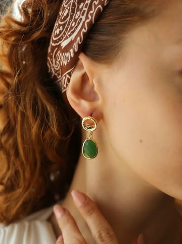 L'Atelier de Gaia Pozłacane kolczyki-wkrętki z agatami i cyrkoniami