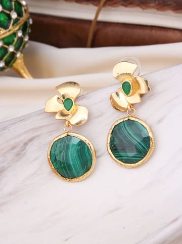 L'Atelier de Gaia Pozłacane kolczyki-wkrętki z malachitami i cyrkoniami