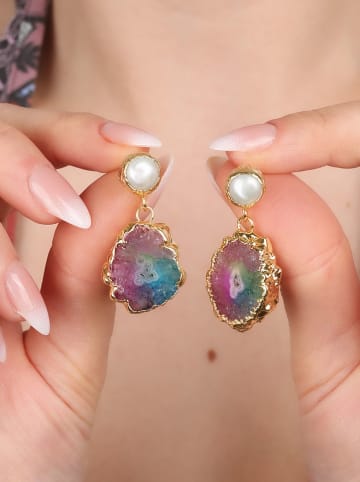 L'Atelier de Gaia Pozłacane kolczyki-wkrętki z kwarcem i perłami