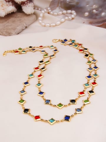 L'Atelier de Gaia Vergulde ketting met kristallen - (L)45 cm