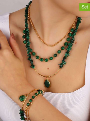L'Atelier de Gaia 2-częściowy zestaw pozłacanej biżuterii z malachitami